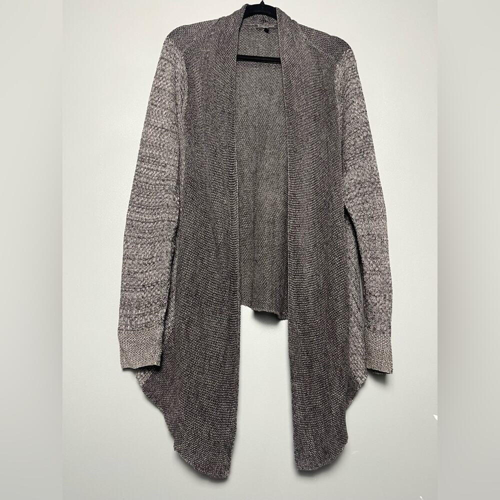 Eileen Fisher Charcoal Linen Open Front Two Tone Cardigan Sweater Womens Size 2X